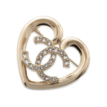 将图像加载到图库查看器中，CHANEL CC Logo Heart Rhinestone Brooch Gold ABA093 Metal Rhinestone
