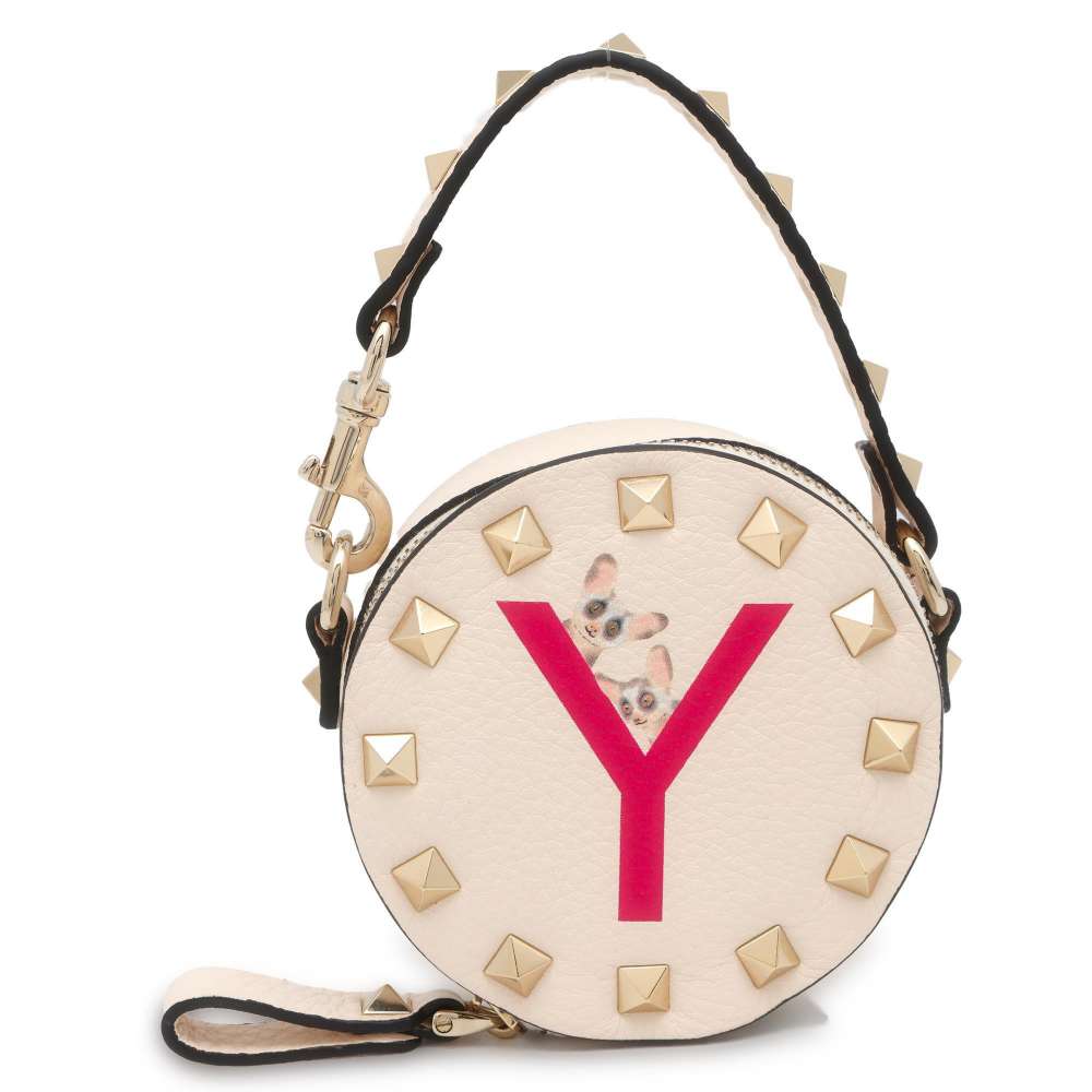 Valentino Garavani Rock Studded Round Pouch Ivory Leather