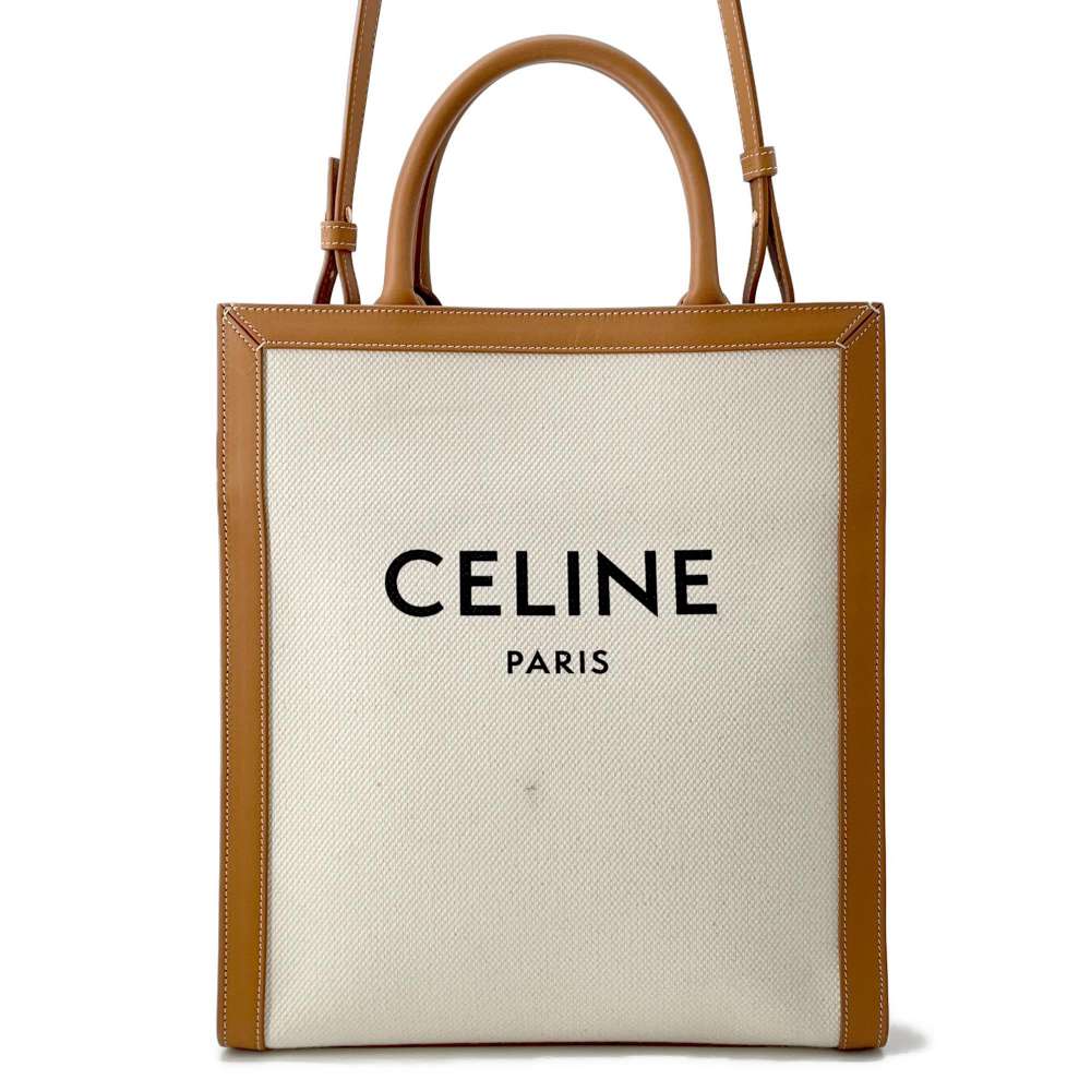 CELINE Vertical Cabas Natural/Tan192082 Canvas Leather Size Small