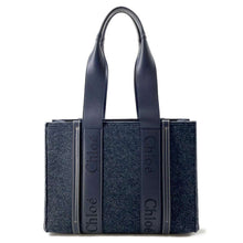 将图像加载到图库查看器中，Chloe Woody tote Navy CHC22WS383I5844D Felt Leather Size Medium
