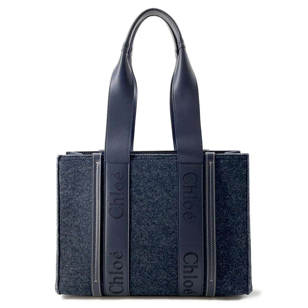 Chloe Woody tote Navy CHC22WS383I5844D Felt Leather Size Medium