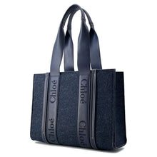 将图像加载到图库查看器中，Chloe Woody tote Navy CHC22WS383I5844D Felt Leather Size Medium
