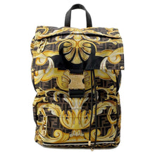 将图像加载到图库查看器中，FENDI Fendace Backpack Black/Yellow/Brown 7VZ066 Nylon
