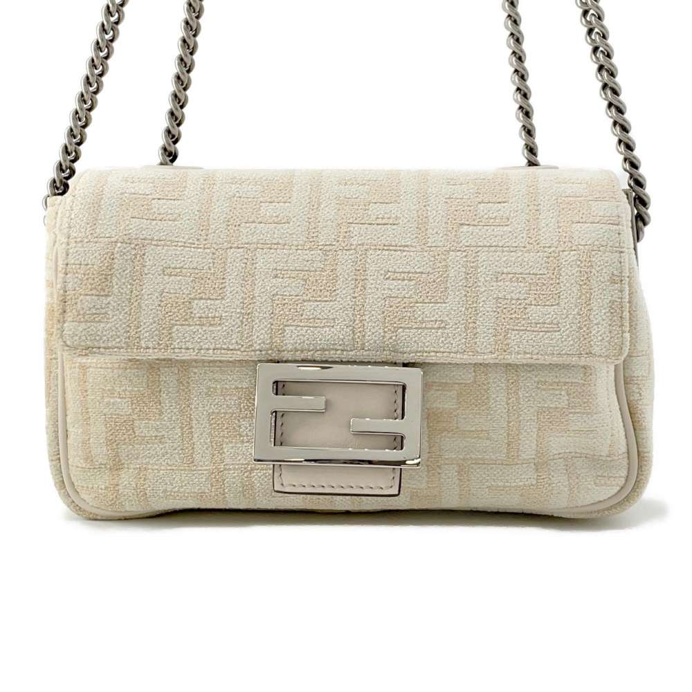 FENDI Baguette ChainShoulder Ivory 8BR793 pile