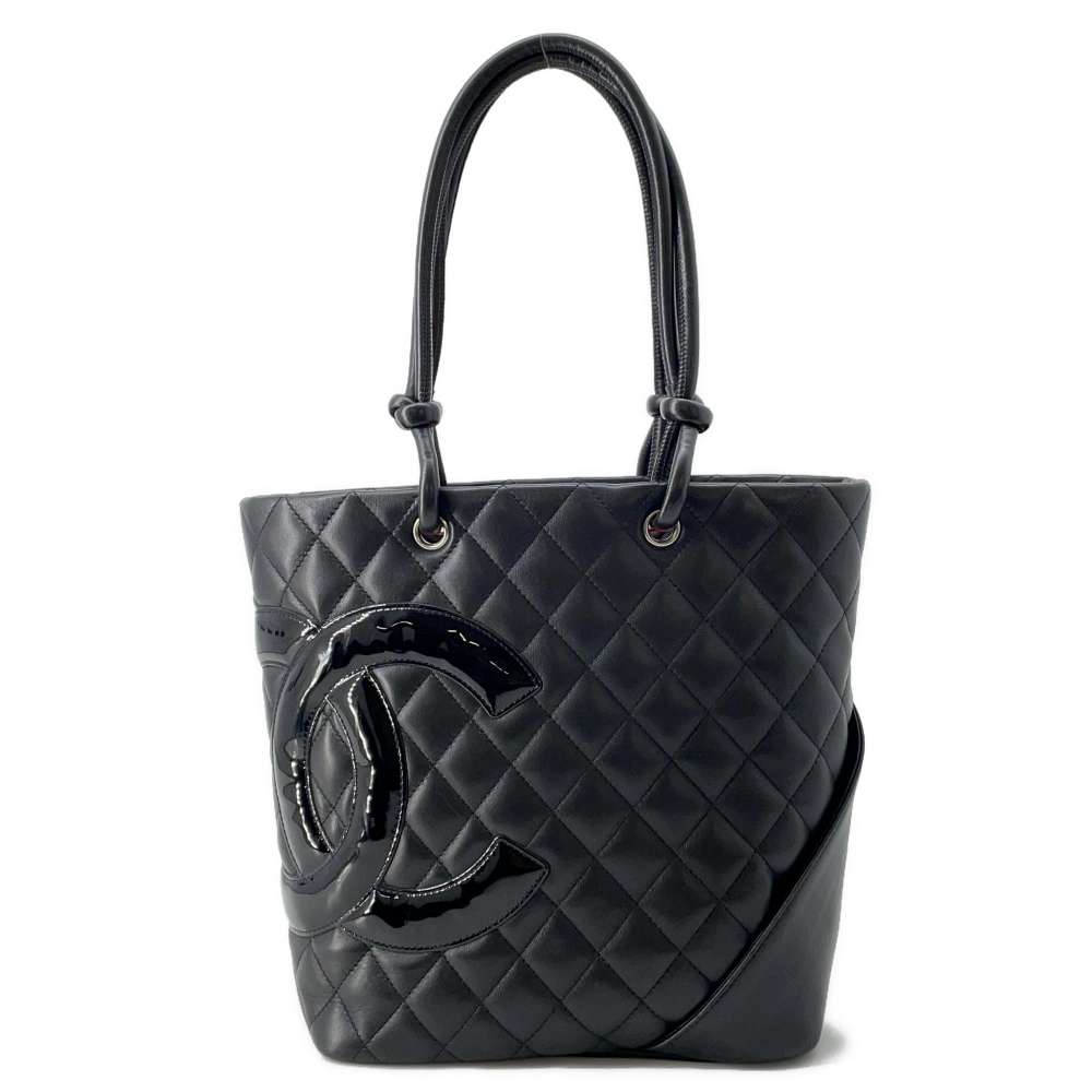 CHANEL Cambon Line Handbag Black A25167 Leather Size Medium