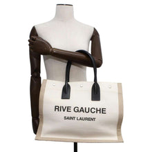 将图像加载到图库查看器中，SAINT LAURENT PARIS Rive Gauche Tote Bag Natural/Black 617481 Canvas Size Small
