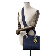 将图像加载到图库查看器中，Dior Lady D Light 2way Handbag Navy Canvas
