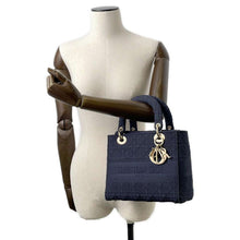 将图像加载到图库查看器中，Dior Lady D Light 2way Handbag Navy Canvas
