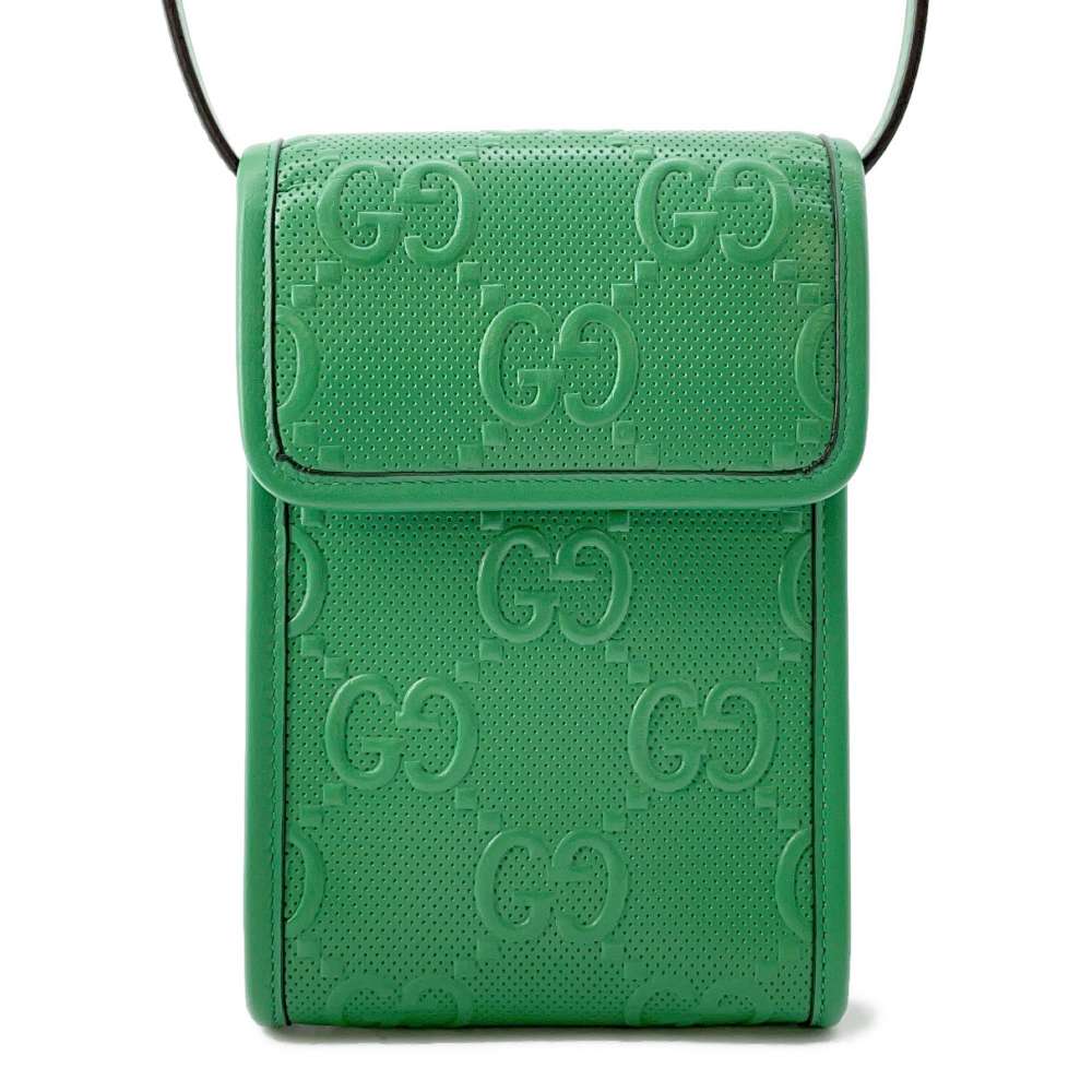 GUCCI GGLEAT GG TENNIS 2 TOP HANDLE BAG Green 625571 Embossed Leather