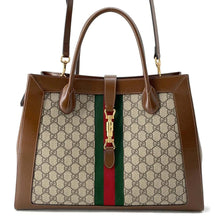 将图像加载到图库查看器中，GUCCI Jackie 1961 2WAY Tote Bag Brown/Beige 649015 GG SupremeCanvas Leather Size Large
