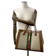 将图像加载到图库查看器中，GUCCI Jackie 1961 2WAY Tote Bag Brown/Beige 649015 GG SupremeCanvas Leather Size Large
