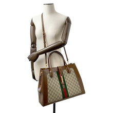 将图像加载到图库查看器中，GUCCI Jackie 1961 2WAY Tote Bag Brown/Beige 649015 GG SupremeCanvas Leather Size Large
