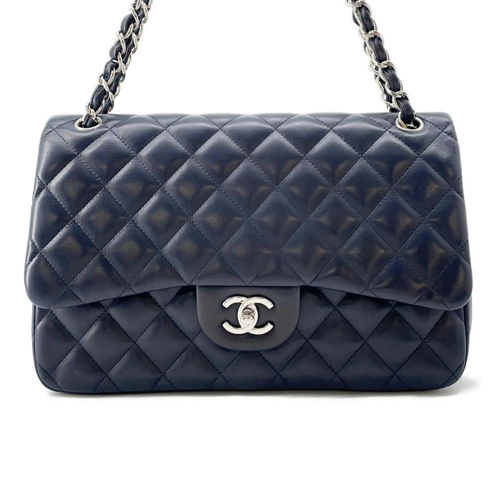 CHANEL Matelasse W Flap ChainShoulder Bag Navy A58600 Lambskin Size 30