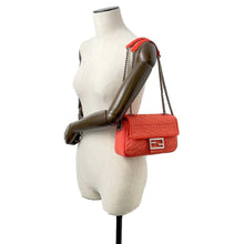 Load image into Gallery viewer, FENDI Midi Baguette Chain Shoulder Bag Red 8BR793 FabricSuede Leather
