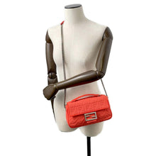 Load image into Gallery viewer, FENDI Midi Baguette Chain Shoulder Bag Red 8BR793 FabricSuede Leather
