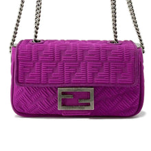 将图像加载到图库查看器中，FENDI Midi Baguette Chain Shoulder Bag Purple 8BR793 FabricSuede Leather
