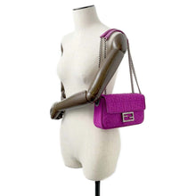 将图像加载到图库查看器中，FENDI Midi Baguette Chain Shoulder Bag Purple 8BR793 FabricSuede Leather
