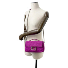 将图像加载到图库查看器中，FENDI Midi Baguette Chain Shoulder Bag Purple 8BR793 FabricSuede Leather
