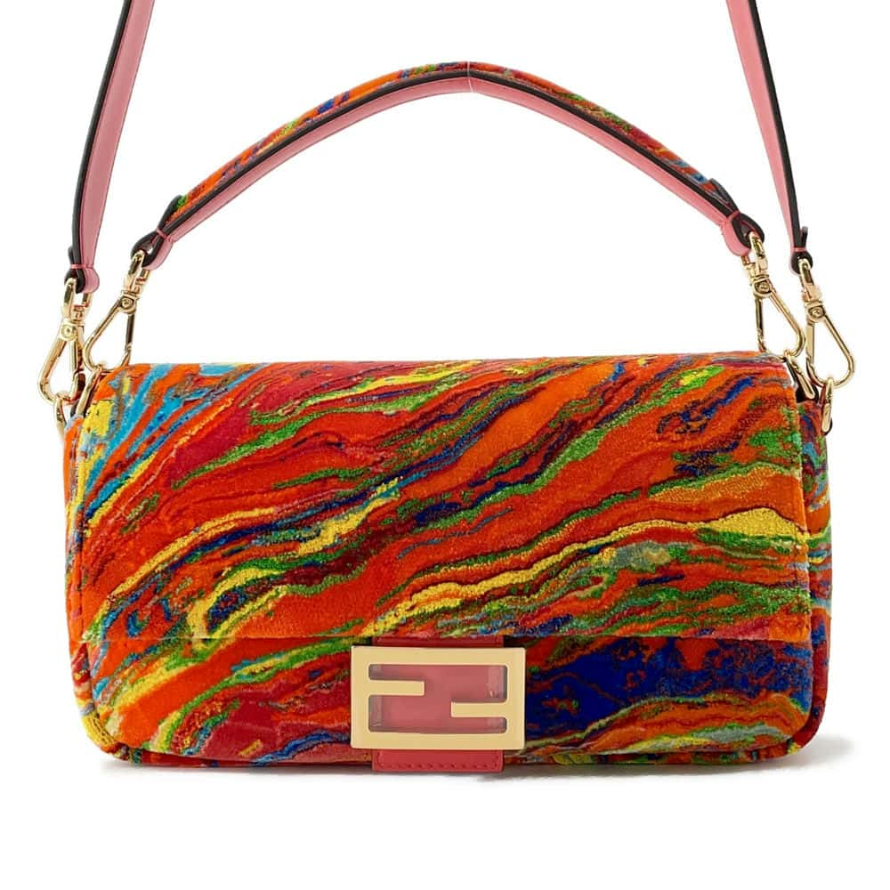 FENDI Bucket 2WAY Flap Bag Red/Multicolor 8BR600 Pile Leather