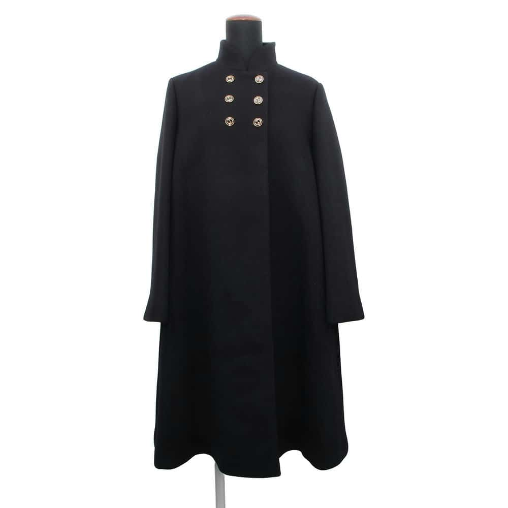 GUCCI Interlocking G Button Long Coat Size 42 Black 619325 Wool 98% Nylon2%