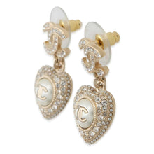 Load image into Gallery viewer, CHANEL CC Logo Heart Swing Earrings Gold AB9398 Metal Rhinestone Faux Pearl
