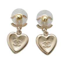 Load image into Gallery viewer, CHANEL CC Logo Heart Swing Earrings Gold AB9398 Metal Rhinestone Faux Pearl
