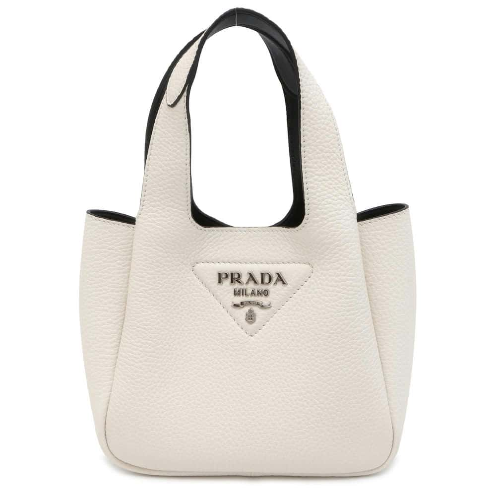 PRADA Handbag White 1BA349 Leather