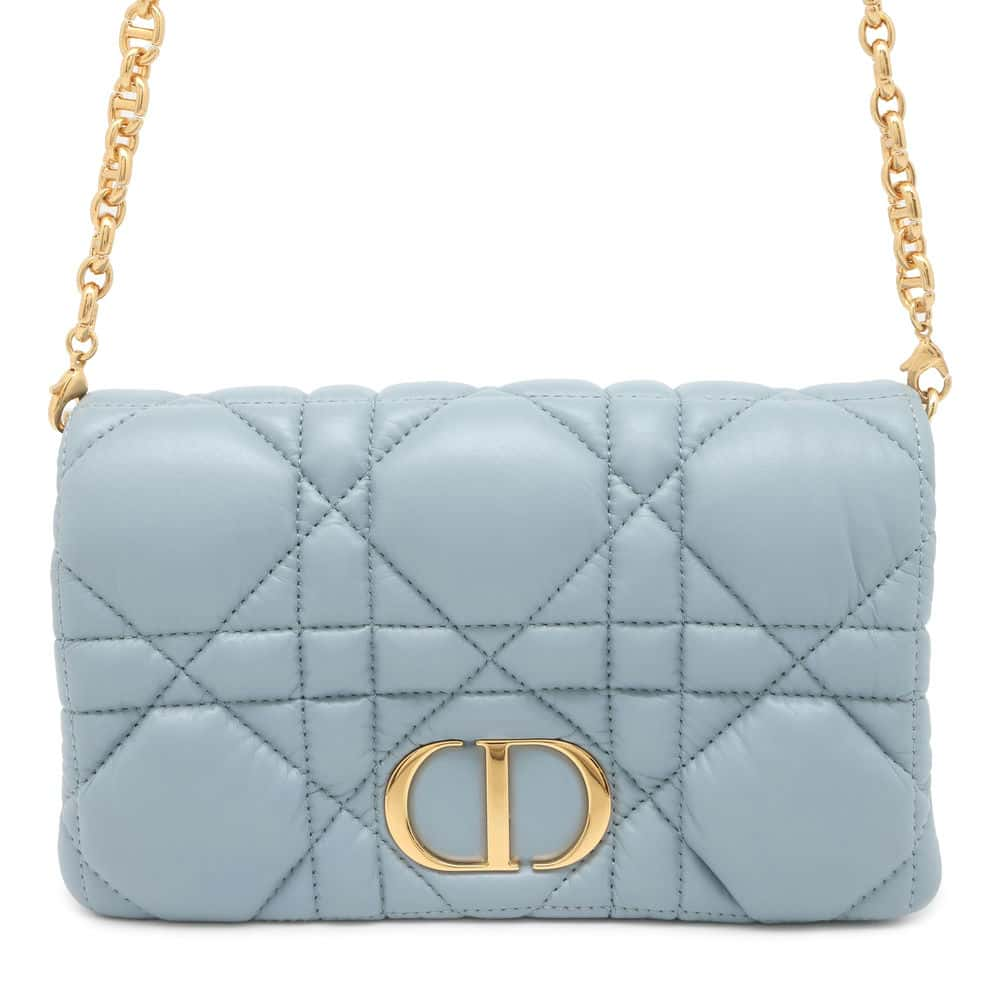 Dior Macrocannage Caro ChainShoulder Bag CloudBlue S5135UNGX Calf Leather Size Mini