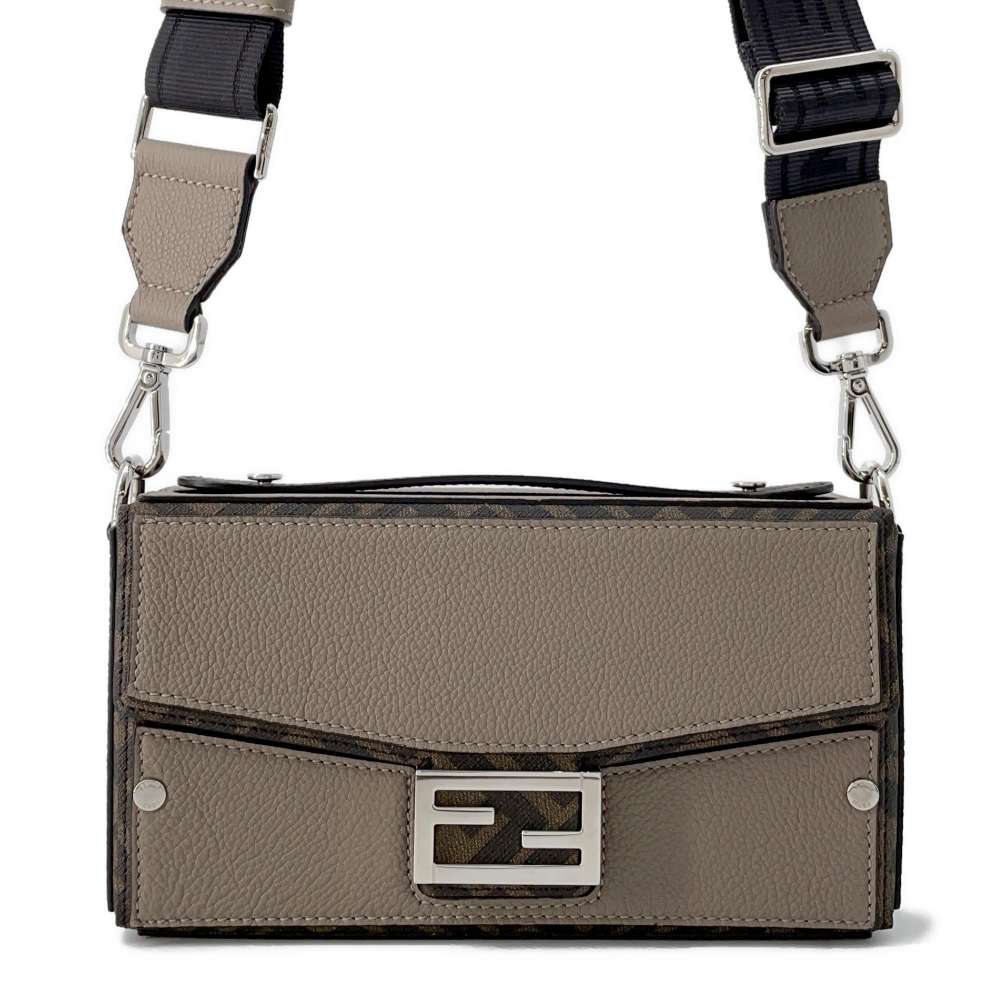 FENDI Soft Trunk Baguette 2WAY Shoulder Bag Beige 7VA565 Calf Leather PVC