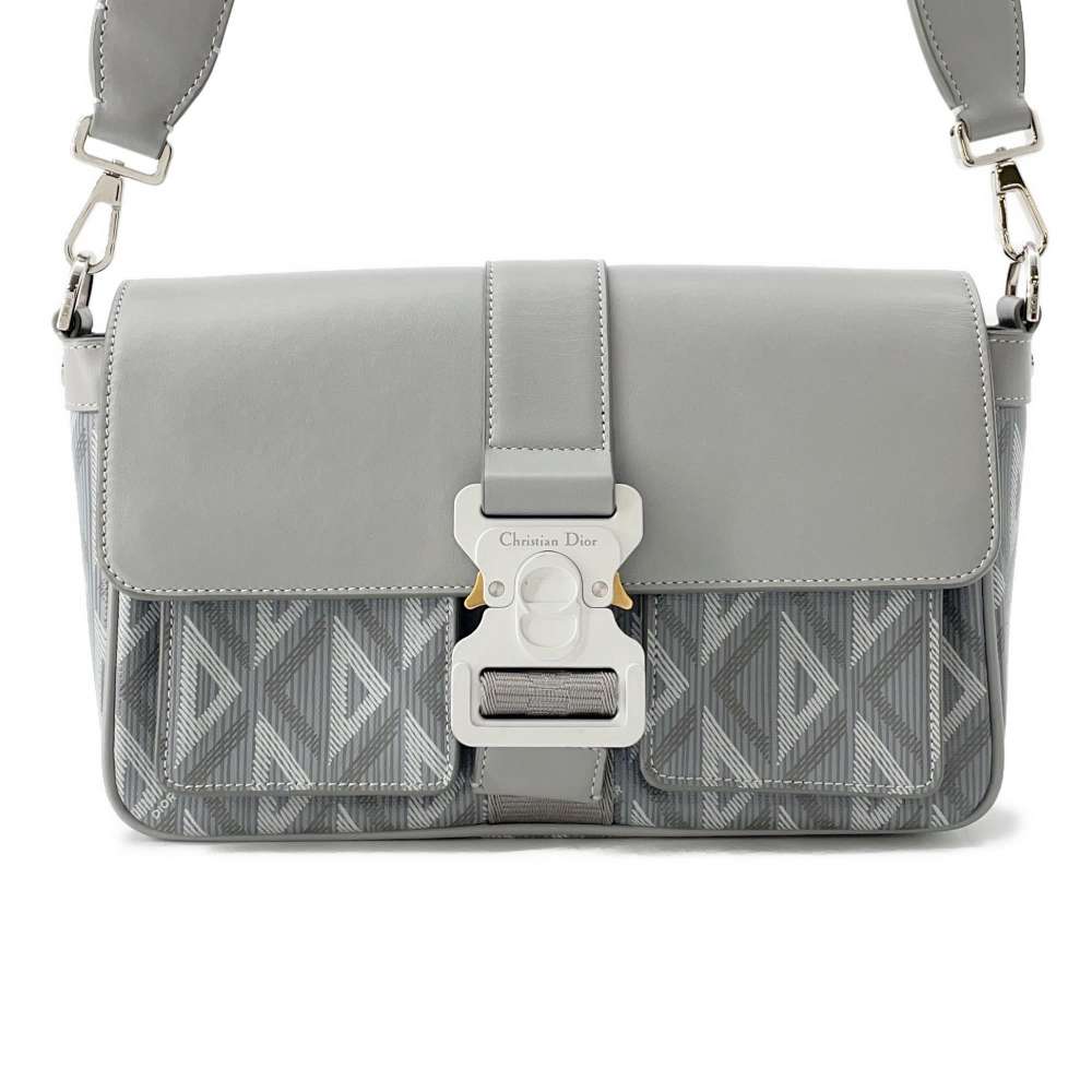 Dior CDDiamond Hit the Road Shoulder Bag Gray 1ESME157CDP Leather PVC Coated Canvas