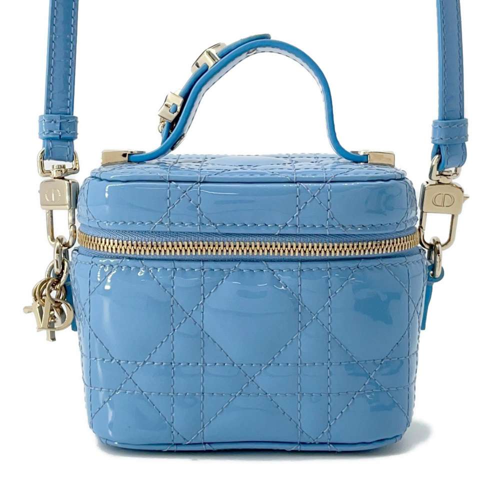 Dior Lady Dior Vanity 2way Bag Light Blue S0935OWCB Patent Leather Size micro