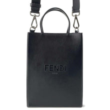 将图像加载到图库查看器中，FENDI 2way Shopping Tote Black 7VA512 Leather
