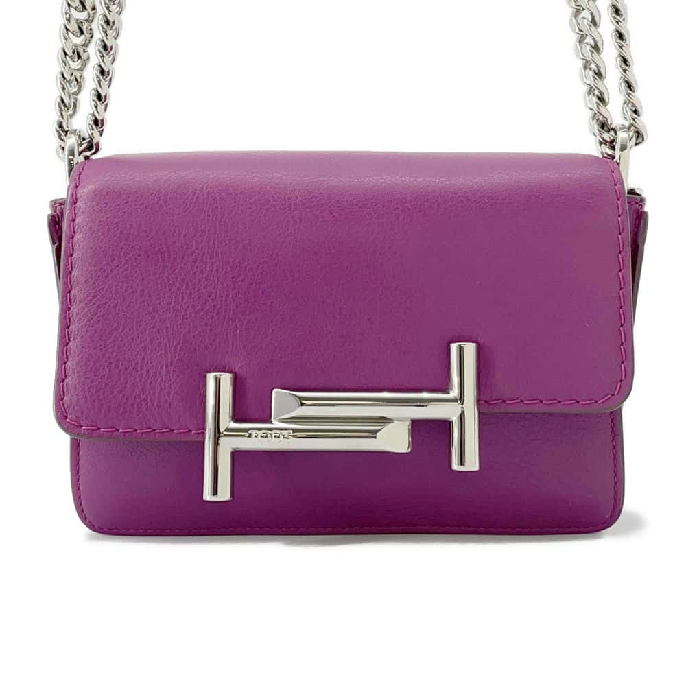 TOD’S Double T Chain Shoulder Bag Purple Leather