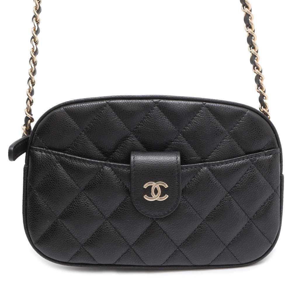 CHANEL ChainShoulder Bag Matelasse CC Logo Black AP3998 Caviar Leather