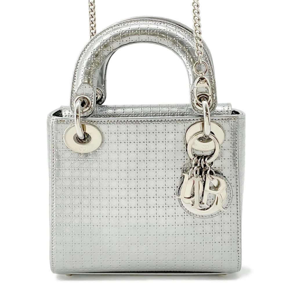 Dior Microcannage Lady Dior Silver Patent Leather Size Mini