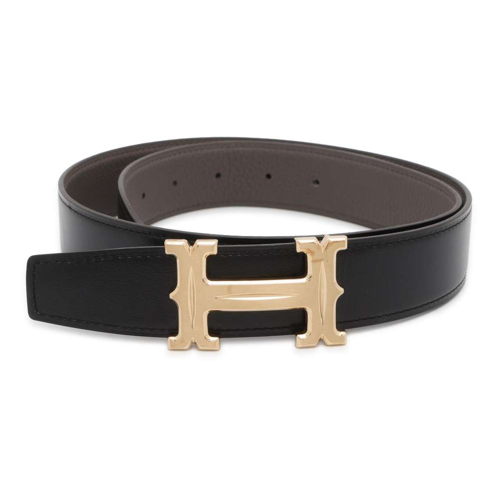 HERMES Constance Reversible HBelt Size 80 Black/Etain Box Calf Leather Togo Leather