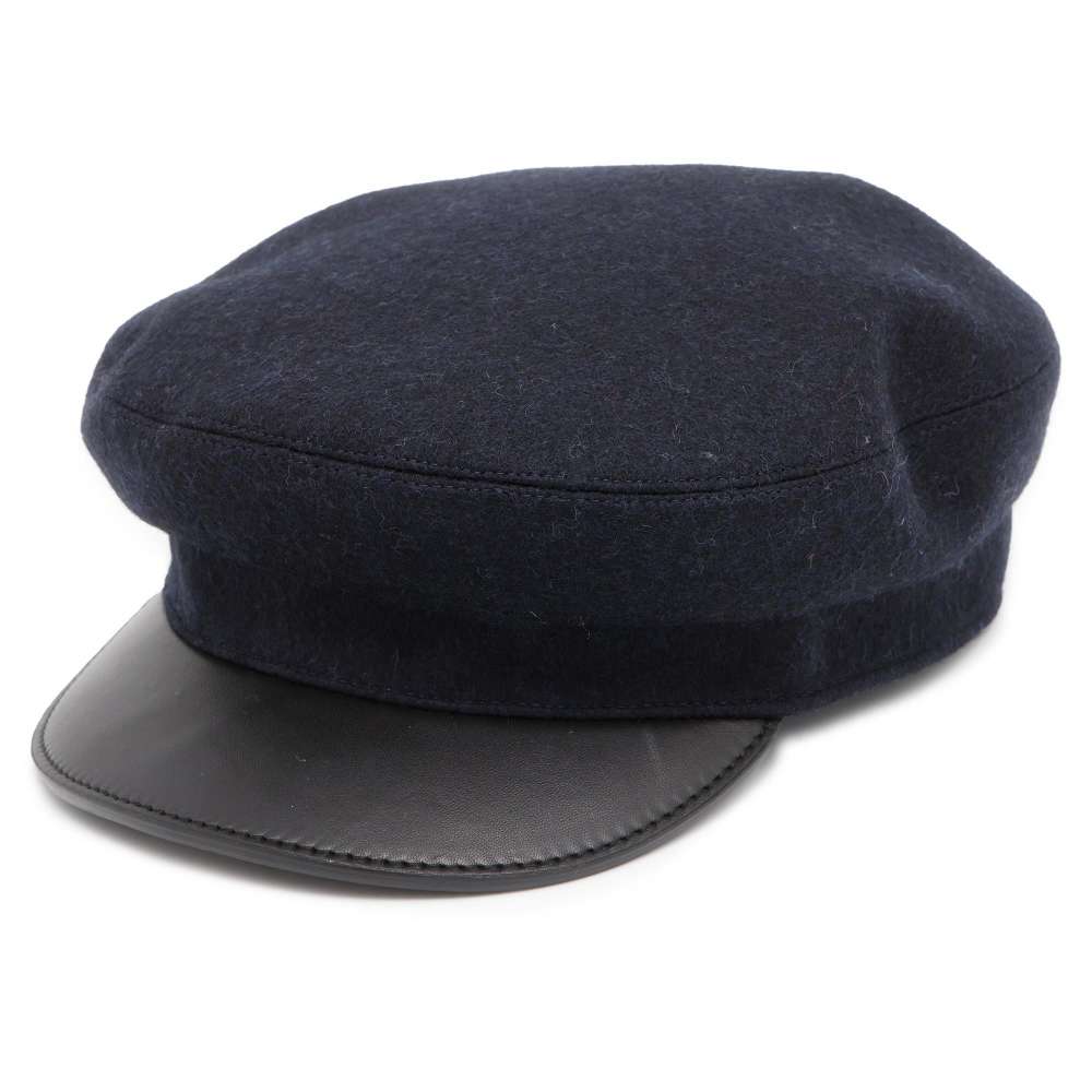 HERMES Cap Size 57 Navy Wool 100% Lambskin Cotton Rayon