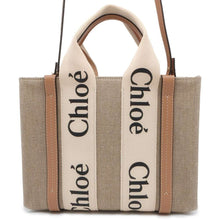 将图像加载到图库查看器中，Chloe Woody Tote Small Beige/Brown CHC22AS397I2690Z Canvas Leather
