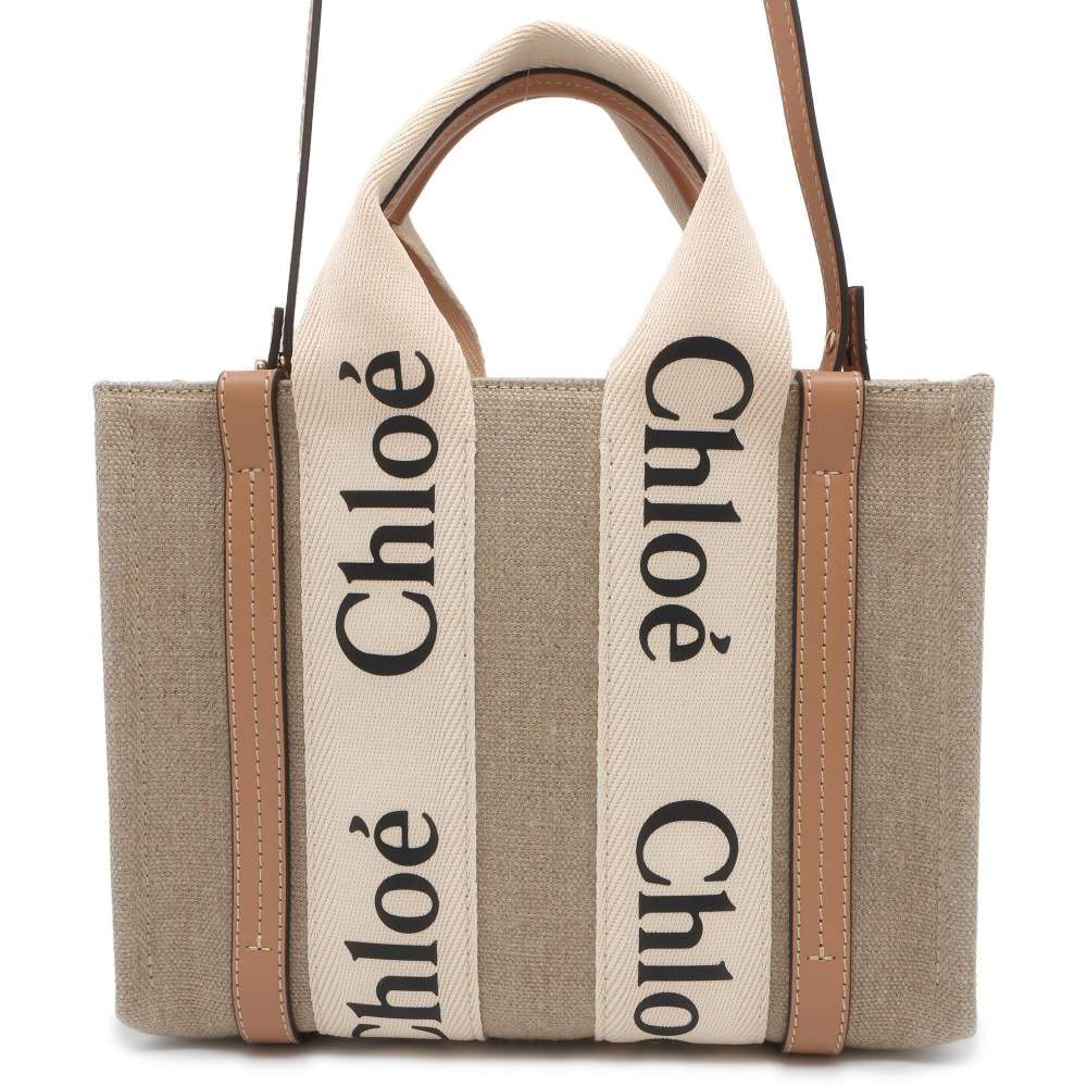 Chloe Woody Tote Small Beige/Brown CHC22AS397I2690Z Canvas Leather