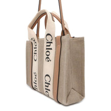 将图像加载到图库查看器中，Chloe Woody Tote Small Beige/Brown CHC22AS397I2690Z Canvas Leather
