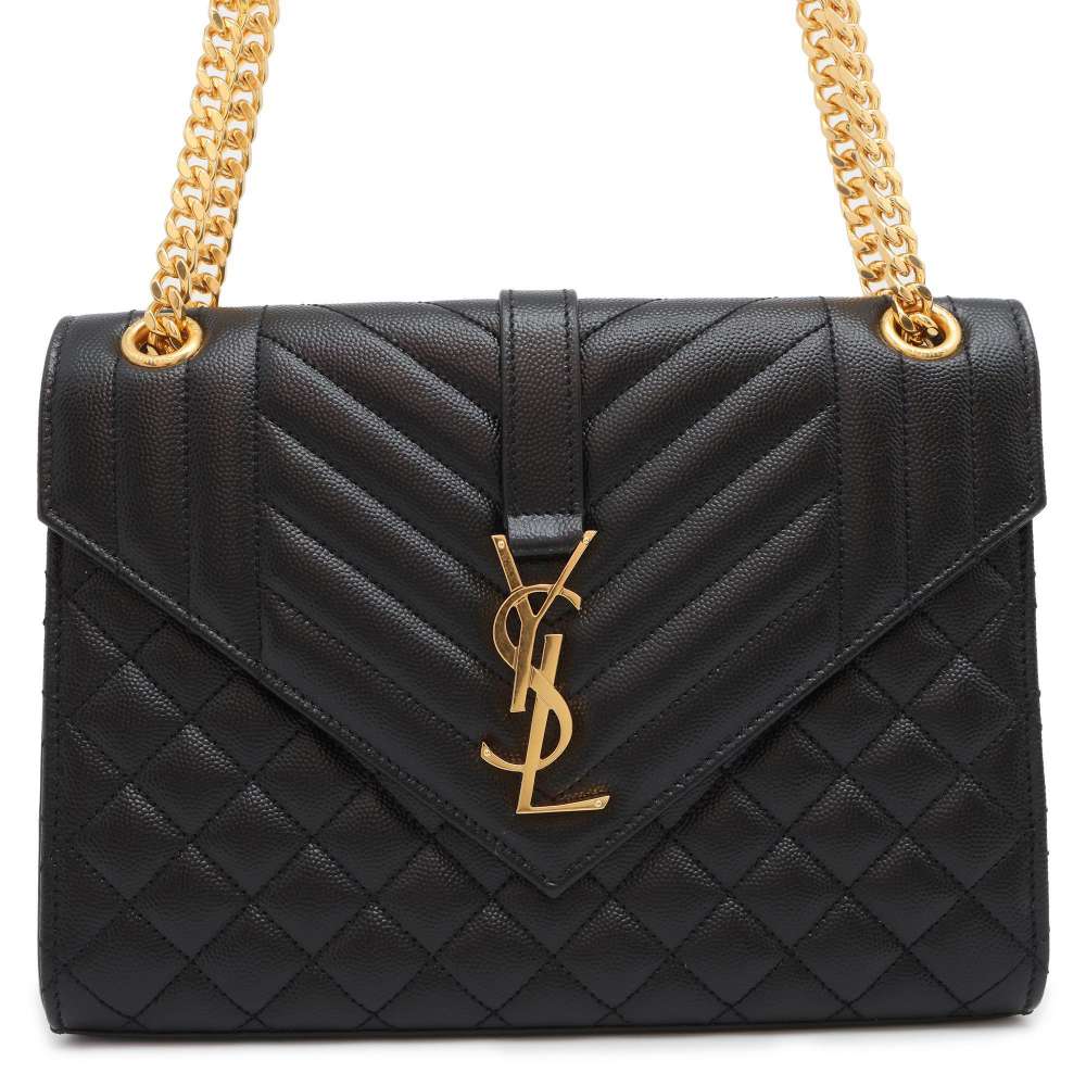 SAINT LAURENT PARIS Envelope ChainShoulder Bag Black 600185 Leather