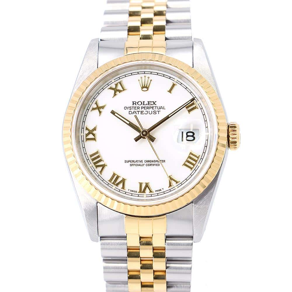 ROLEX Datejust W36mm Stainless Steel K18YG White Roman Dial 16233