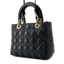 将图像加载到图库查看器中，Dior Lady Dior Cannage 2WAY Handbag Black CAL44550 Lambskin Size Medium
