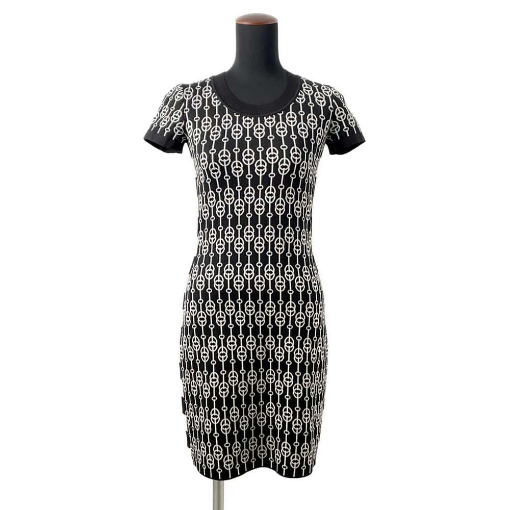 HERMES Chaine d'Ancre dress Size 34 Black/White Silk90% Nylon9% Polyurethane1%