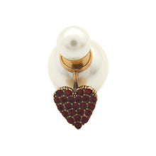 将图像加载到图库查看器中，Dior Tribal Heart Earrings Gold/Red/White Metal Rhinestone Faux Pearl
