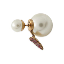 将图像加载到图库查看器中，Dior Tribal Heart Earrings Gold/Red/White Metal Rhinestone Faux Pearl
