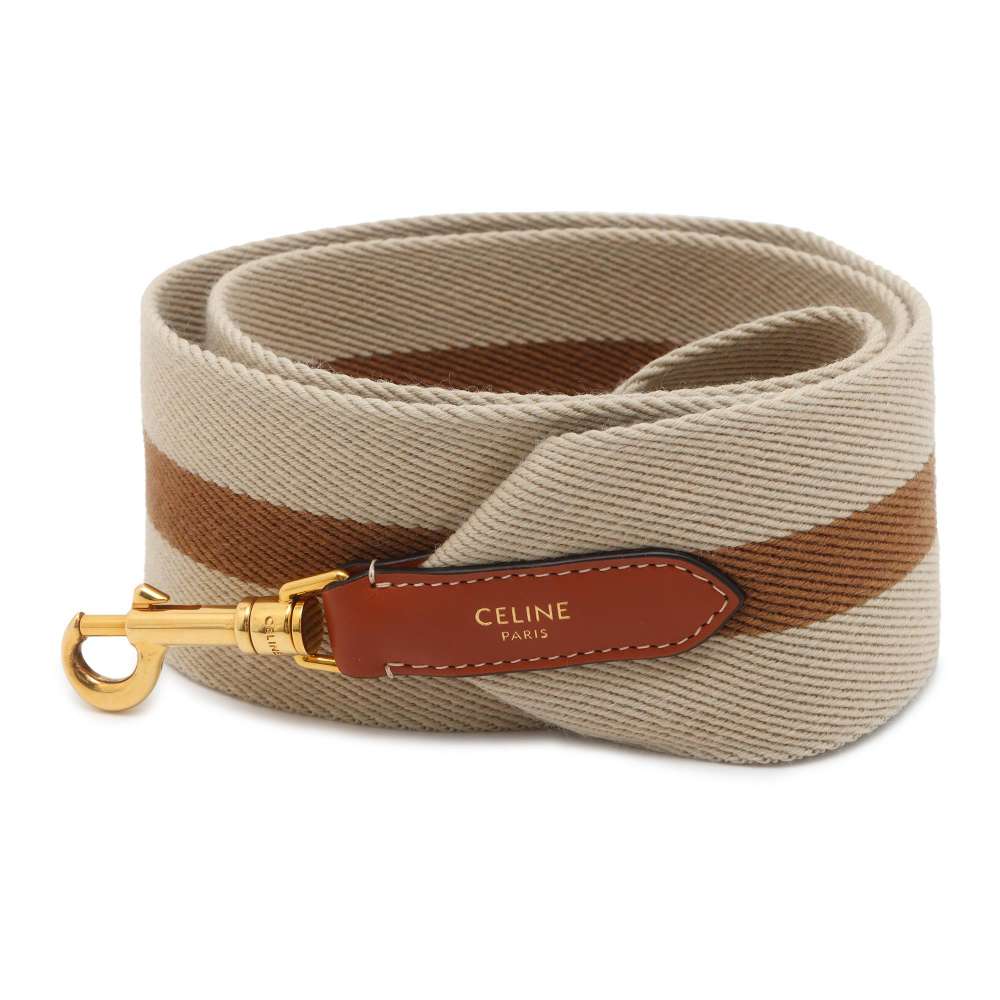 CELINE Shoulder Strap Beige/Brown Canvas Leather