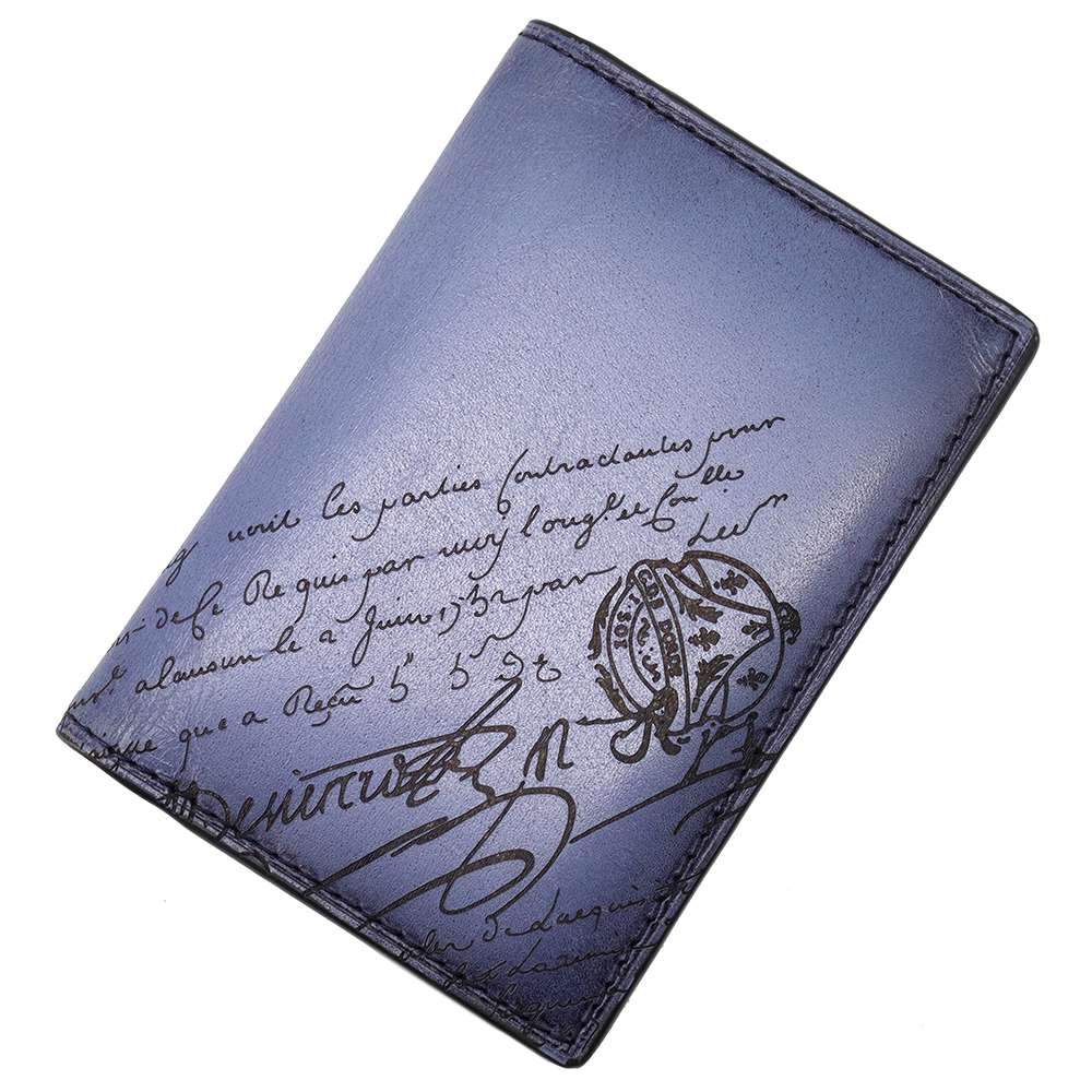 Berluti Jagua Calligraphy Card Case Blue/Black Leather