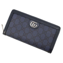 将图像加载到图库查看器中，GUCCI Ophidia Zip Around Wallet Blue/Dark Blue 706844 GG SupremeCanvas/Leather
