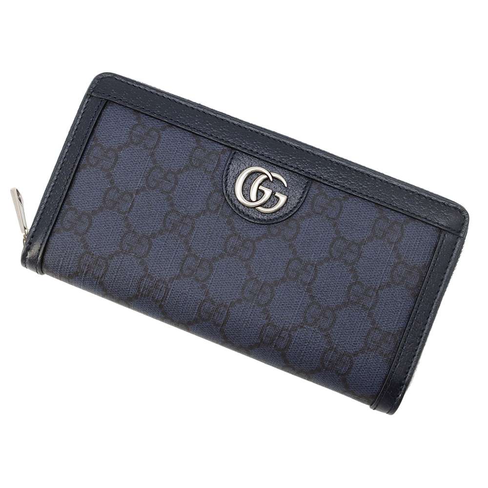 GUCCI Ophidia Zip Around Wallet Blue/Dark Blue 706844 GG SupremeCanvas/Leather